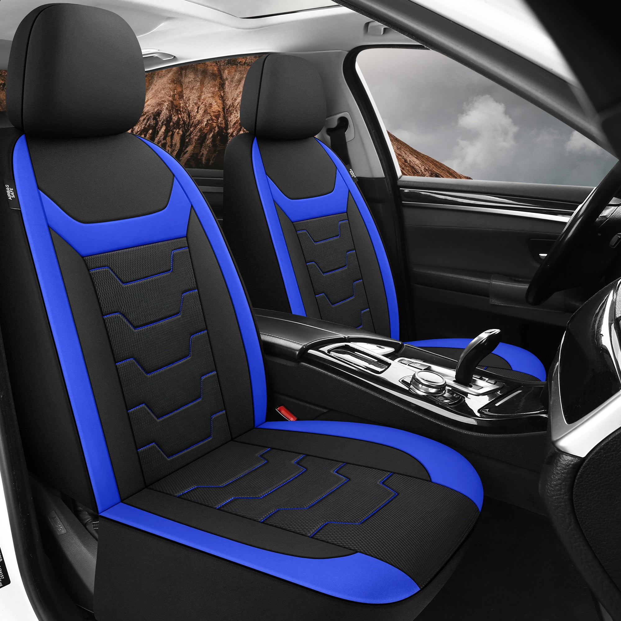 Caromop Universal Fit Car Seat Covers,3D Air Mesh Breathable Full Seat Protectors for Most Cars,SUVs,Trucks with Split Bench,Machine Washable,Airbag Safe.(Black/Blue)
