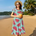 thumbnail image 4 of Fotbe Watermelon Pattern Dress Casual Womens Fashion Short Sleeve Maxi Dress T Shirt Dress Striped Long Color Block Maxi Dress, 4 of 6