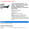 thumbnail image 2 of Left Driver Side Manual Mirror - 2nd Design - without Towing - 96 Inch Wide Vehicles - Straight Long Arm - Compatible with 2003 - 2019 Chevy Express 3500 2010 2012 2014 2015 2016 2017 2018, 2 of 2