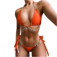 thumbnail image 4 of Fesfesfes Women's Fashion Bikini Set Swimsuit Two Piece Swimwear Chain Beaded Decor Bathingsuit Solid Color Bikinis Ladies Beach Wear Sale on Clearance, 4 of 8
