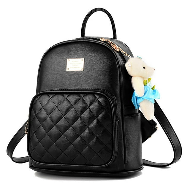 Femmes Mini Sac à Dos Couleur Unie Mignon Sac à Dos en Simili Cuir avec Pendentif