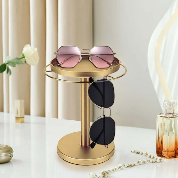 Wmhnj Organizador de gafas giratorio de 360 grados con bandeja para joyas, soporte compacto de metal para gafas de sol de escritorio, almacenamiento multifuncional para relojes y anillos.