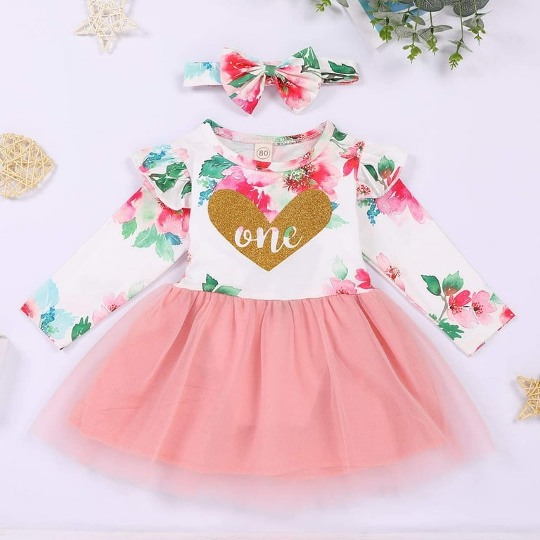 Sinhoon Baby Girls 1st Birthday Outfit Long Sleeve Floral Tutu