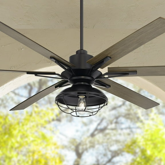 60" Casa Vieja Industrial Outdoor Ceiling Fan with LED Light Remote Matte Black Brown Blades Damp Rated for Patio Exterior House