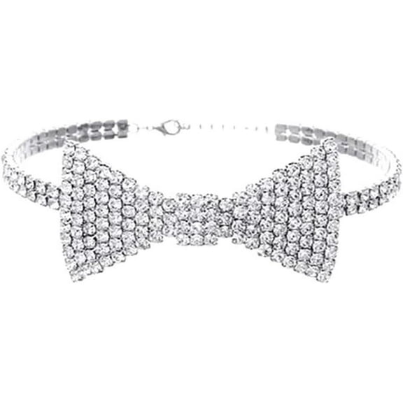 Sparkly Rhinestone Crystal Beaded Bowknot Choker Necklace Bow Tie Tennis Chain Collar Necklace for Women Party Ball Prom Nightclub Bar Wedding Costume Jewelry