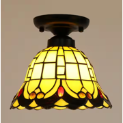 Open Box OUKANING 7.87 in. 1-Light Retro Elegant Colored Glass Shade Flush Mount Ceiling Light
