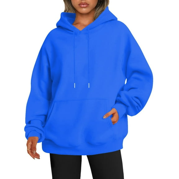 Qwertyu Womens Oversized Hoodies Fleece Sweatshirts Sweaters Fall Fashion 2025 Pullover Tops Winter Clothes Royal Blue 5XL