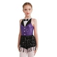 thumbnail image 3 of SiiRoh Girls Sequins Latin Dance Leotard Tassel Tuxedo Jazz Modern Dance Jumpsuit Gymnastic Skating Purple 12, 3 of 7