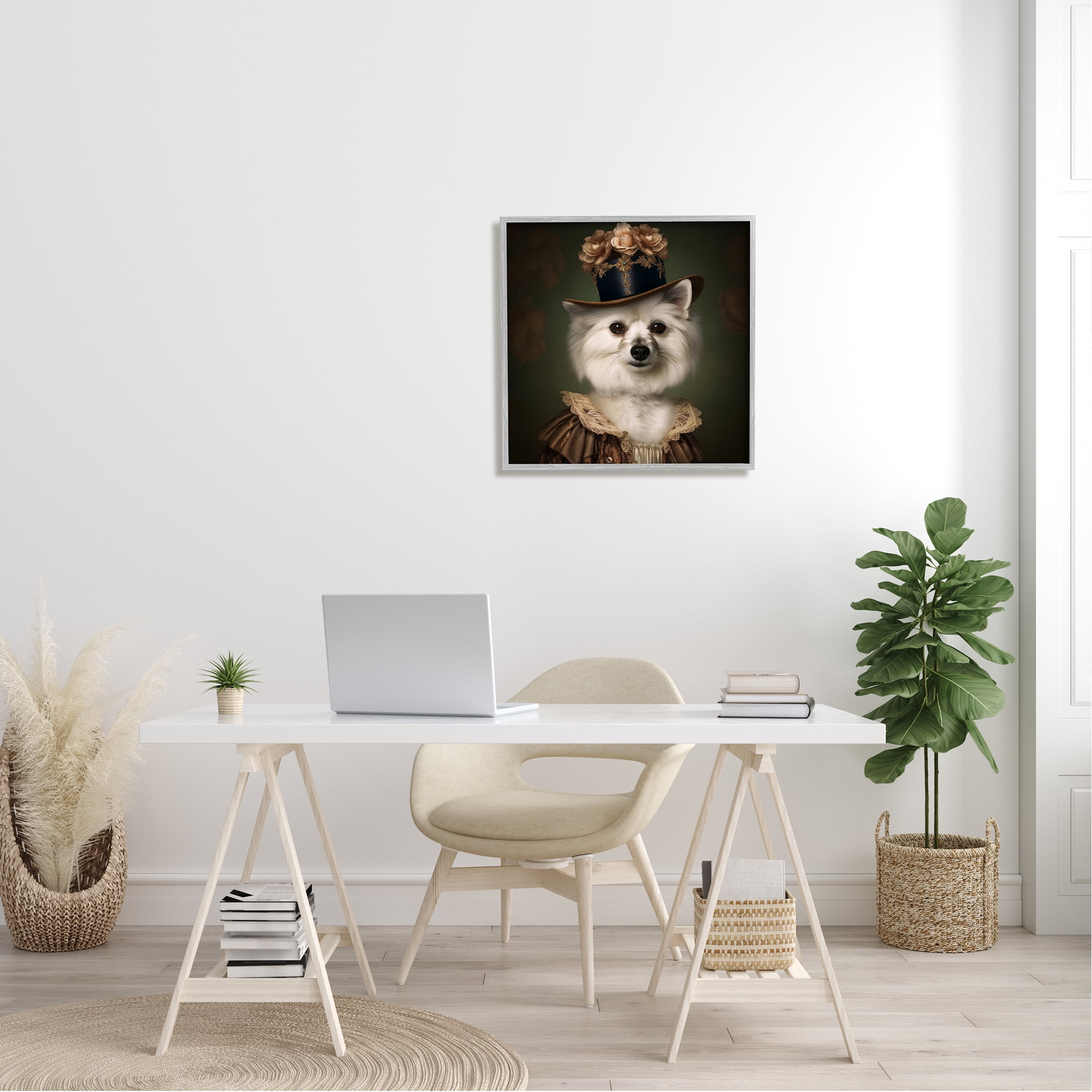 Stupell Industries Vintage Style Dog Portrait Animals & Insects Painting Gray Framed Art Print Wall Art, 24 x 24