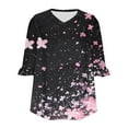thumbnail image 6 of JTZGDY Womens Tops 3/4 Flared Sleeve Cute Floral Printed Summer V Neck Graphic Tunic T-Shirts Loose Irregular Hem Blouse Dressy Ruffle Top Black#02 L, 6 of 6