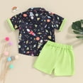 thumbnail image 3 of Okbabeha Toddler Baby Boy Summer Clothes Short Sleeve Space Print Bow Tie Button Up Shirt Top Shorts 2Pcs Outfit, 3 of 7