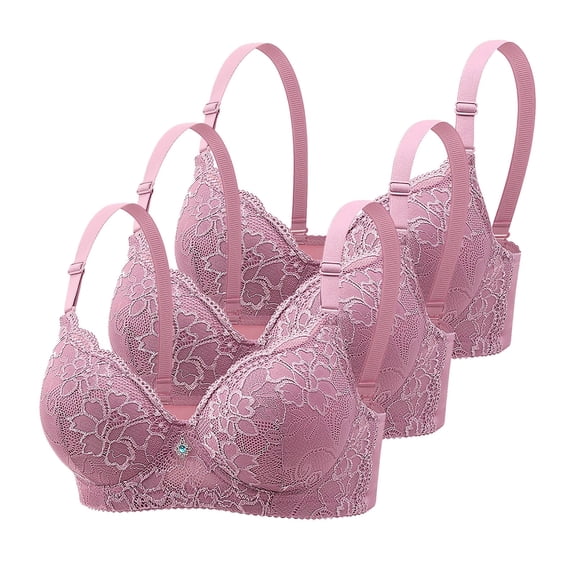Womens 3 Pack Everyday Bras, Wireless Seamless Bras for Women Deep V Push Up Bras Supportive Full Coverage Bralettes Plunge T Shirt Bra S-3XL