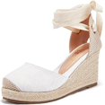 thumbnail image 3 of Sandales en Toile Imperméables pour Femmes avec Lacets Bout Fermé Talon Compensé Sandales d'Été Chaussures pour Femmes Filles, 3 of 4