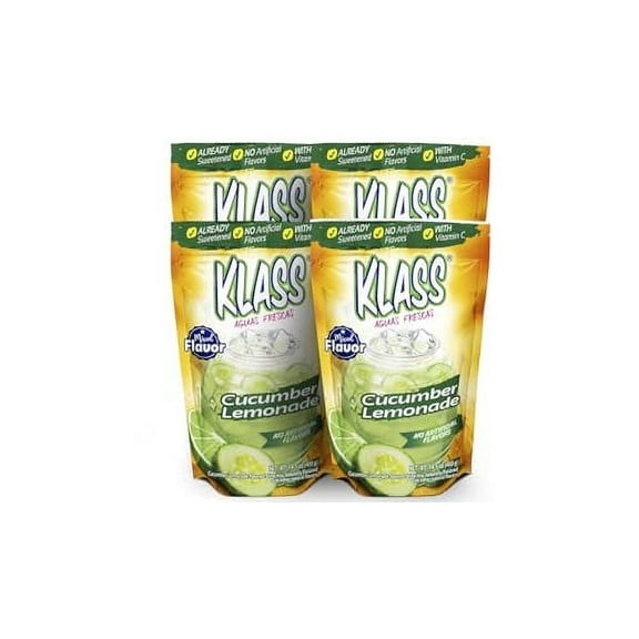klass Aguas Frescas Cucumber-Limeade Drink Mix, Flavors & Colors From Natural Sources No Artificial Flavors, No Artificial Sweeteners (Makes 7 to 9 Quarts) 14.1 Oz Family Pack (4-Pack)