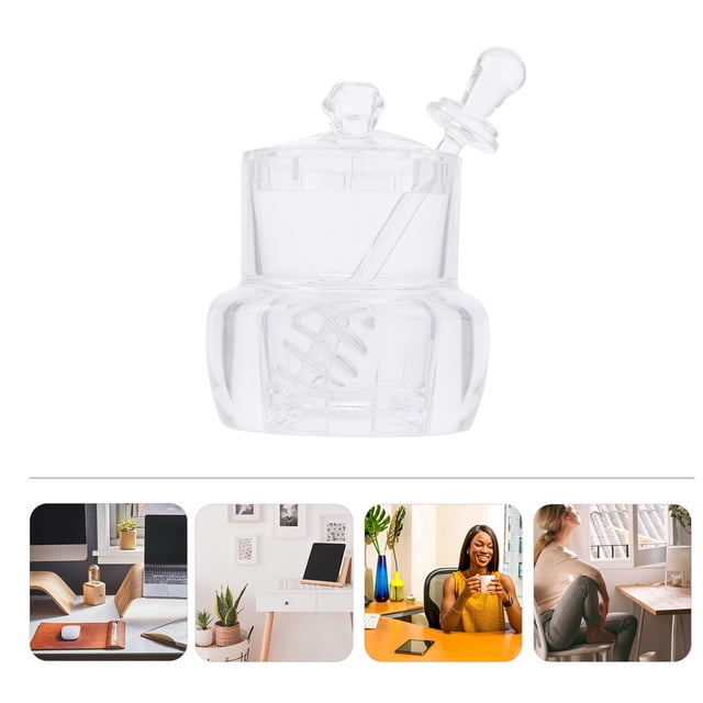 OULII 1 Set Honey Jar with Dipper Stick Acrylic Dustproof Storage Container for Households