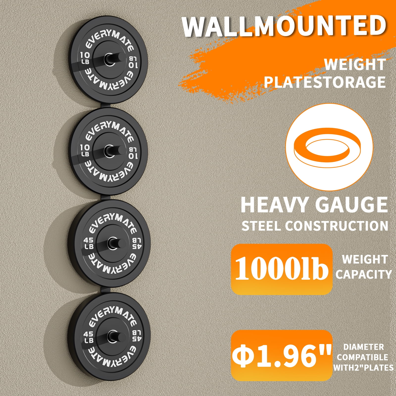 EVERYMATE Weight Plate Storage Rack, Olympic Weight Plate Holder, Bumper Plate Storage, Home Gym Organizer