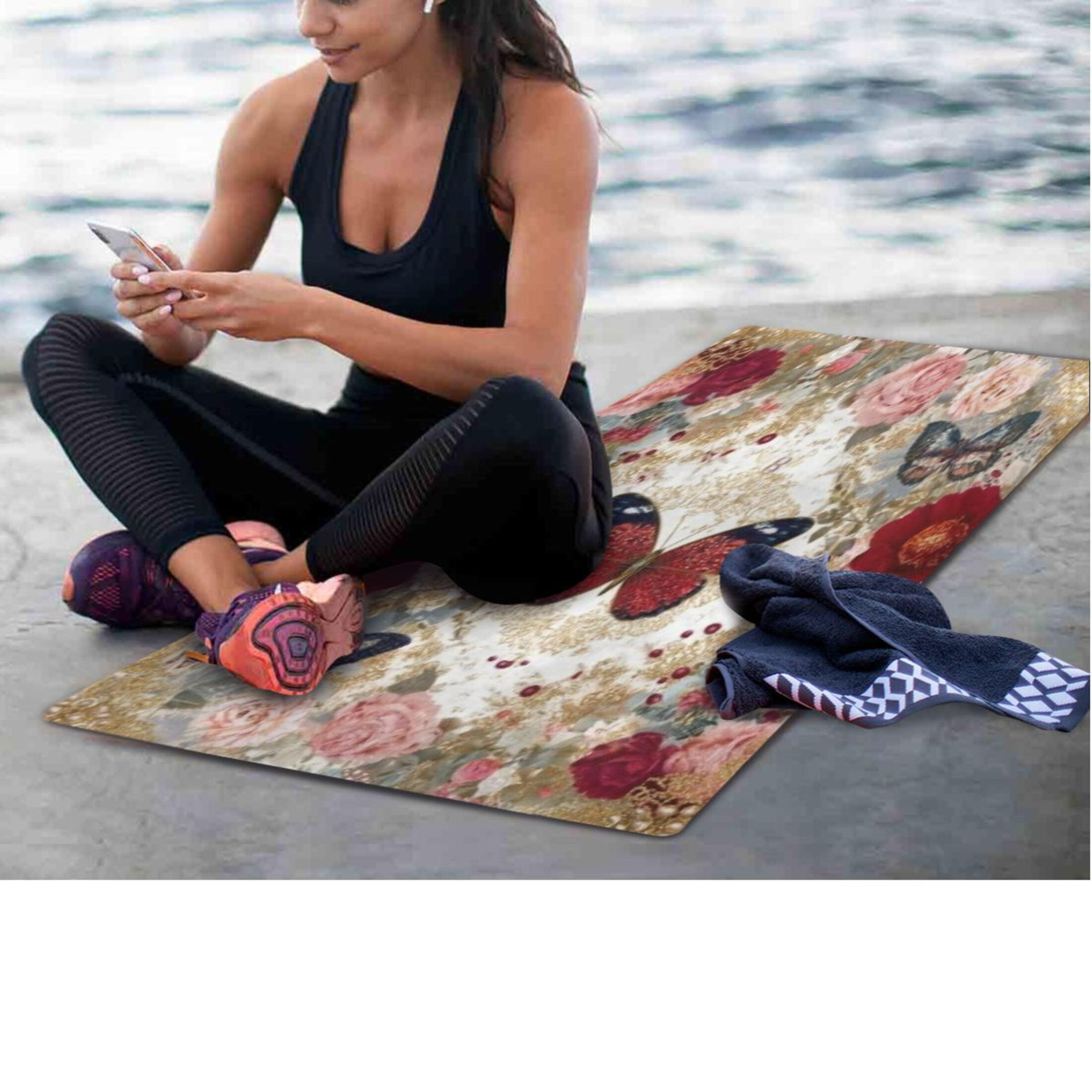BZSMCE Yoga Mat Women Fitness Mat Blush Rose Jewel Butterflies Pattern