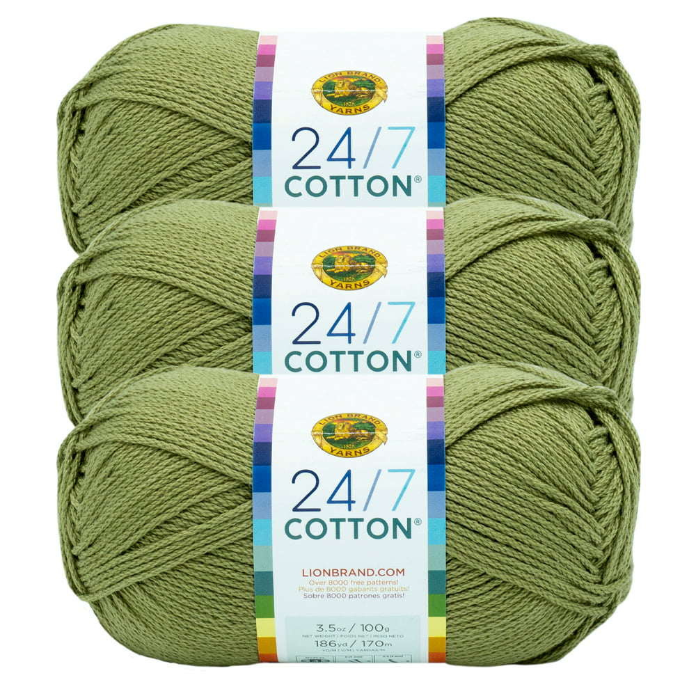 Lion Brand Yarn 24/7 Cotton Bay Leaf Mercerized Natural Fiber Medium ...
