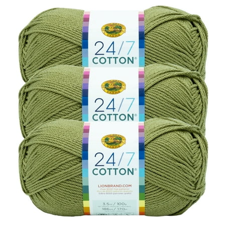 UPC: 0842093129196 | Lion Brand Yarn 24-7 Cotton Bay Leaf Medium Mercerized Cotton Green Yarn 3 Pack