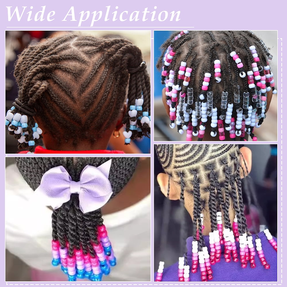 560Pcs 8 Colors Plastic Beads Large Hole Beads Barrel with 1Set Plastic Hair Braiding Tool Mixed Color 12x11.5mm Hole: 6mm