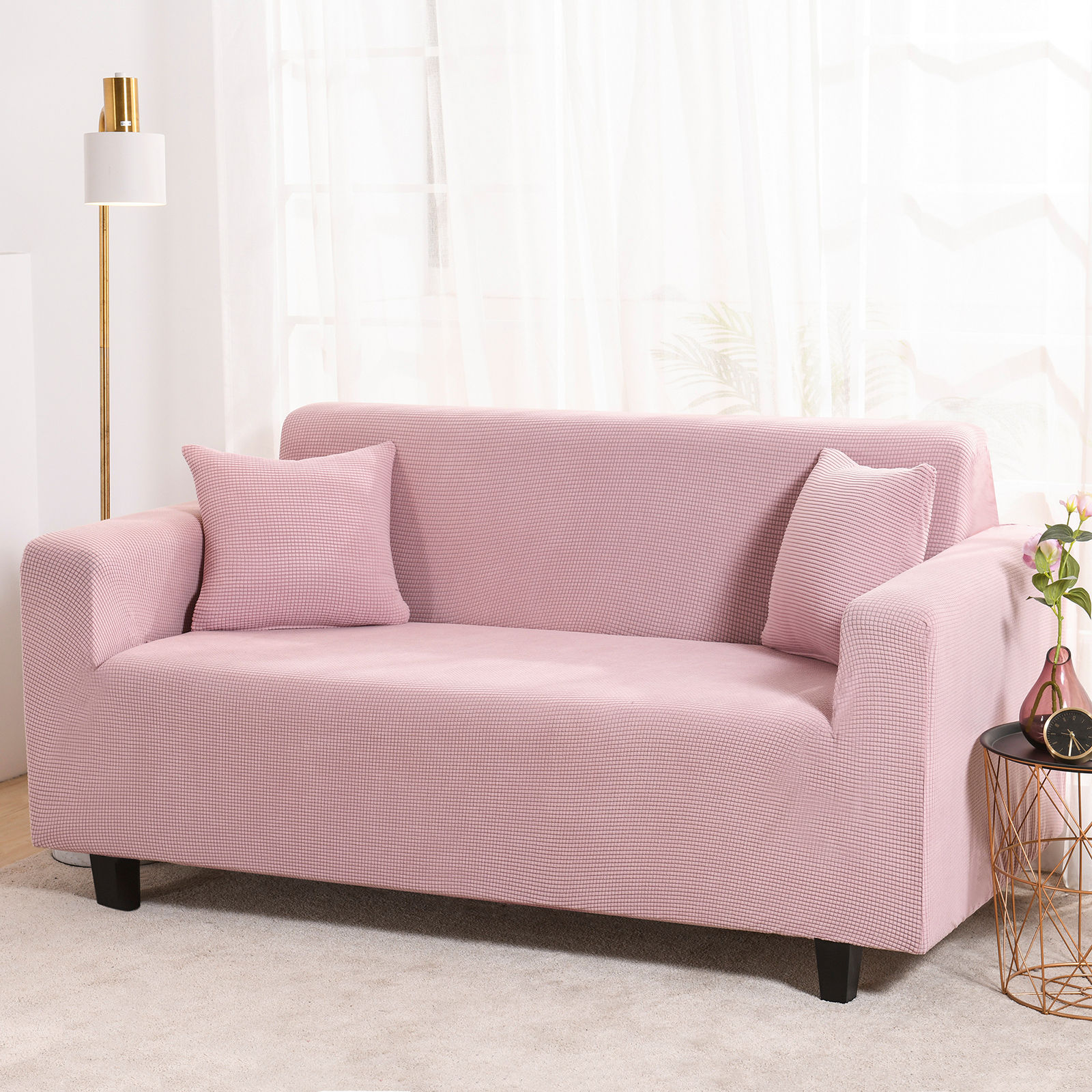 Stretch Plush Sofa Slipcover, Soft Sofa Cover, Thicken Couch Covers Anti-Slip Furniture Protector For 1 2 3 4 Seater Couch Slipcover-Dark powder-4 Seater(235-300CM)93-118