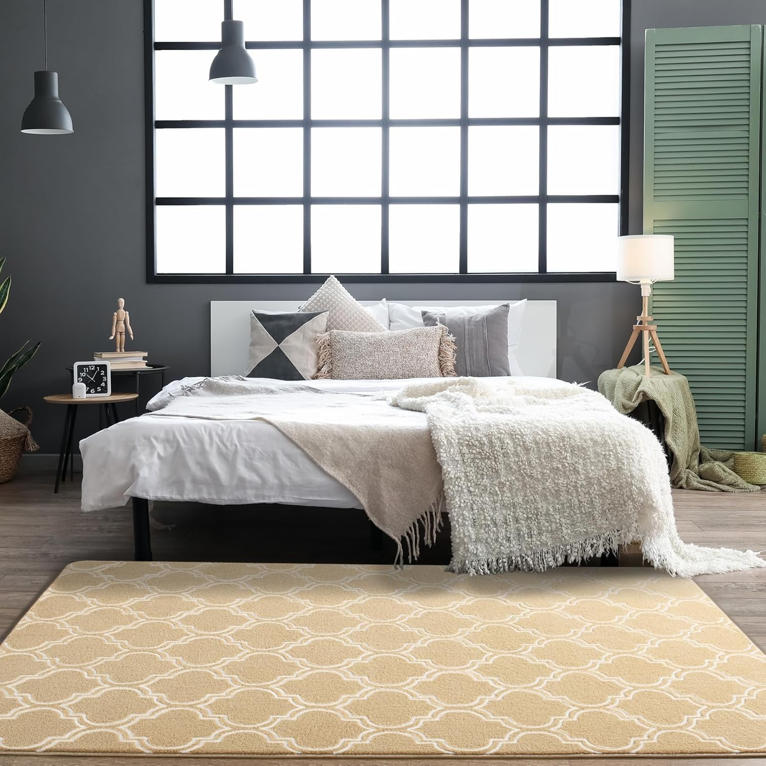 Lochas Fluffy Shaggy Rug Moroccan Geometric Soft Modern Area Rug for Living Room Home Decor Low Pile Carpet,Camel,5x7 Feet