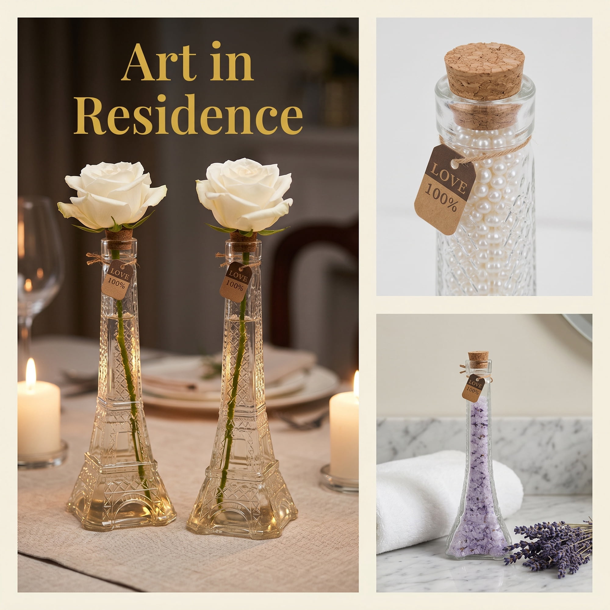 Unique Bargains 2pcs Glass Jars with Cork Stoppers Heart Shaped Tower 3.7"x3.7"x10.8"