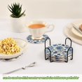 thumbnail image 5 of Yayeee 6 PCS Drink Coasters with Holder Set Woven Absorbent Round Tabletop Hot Pad, Blue Floral Pattern, 5 of 7