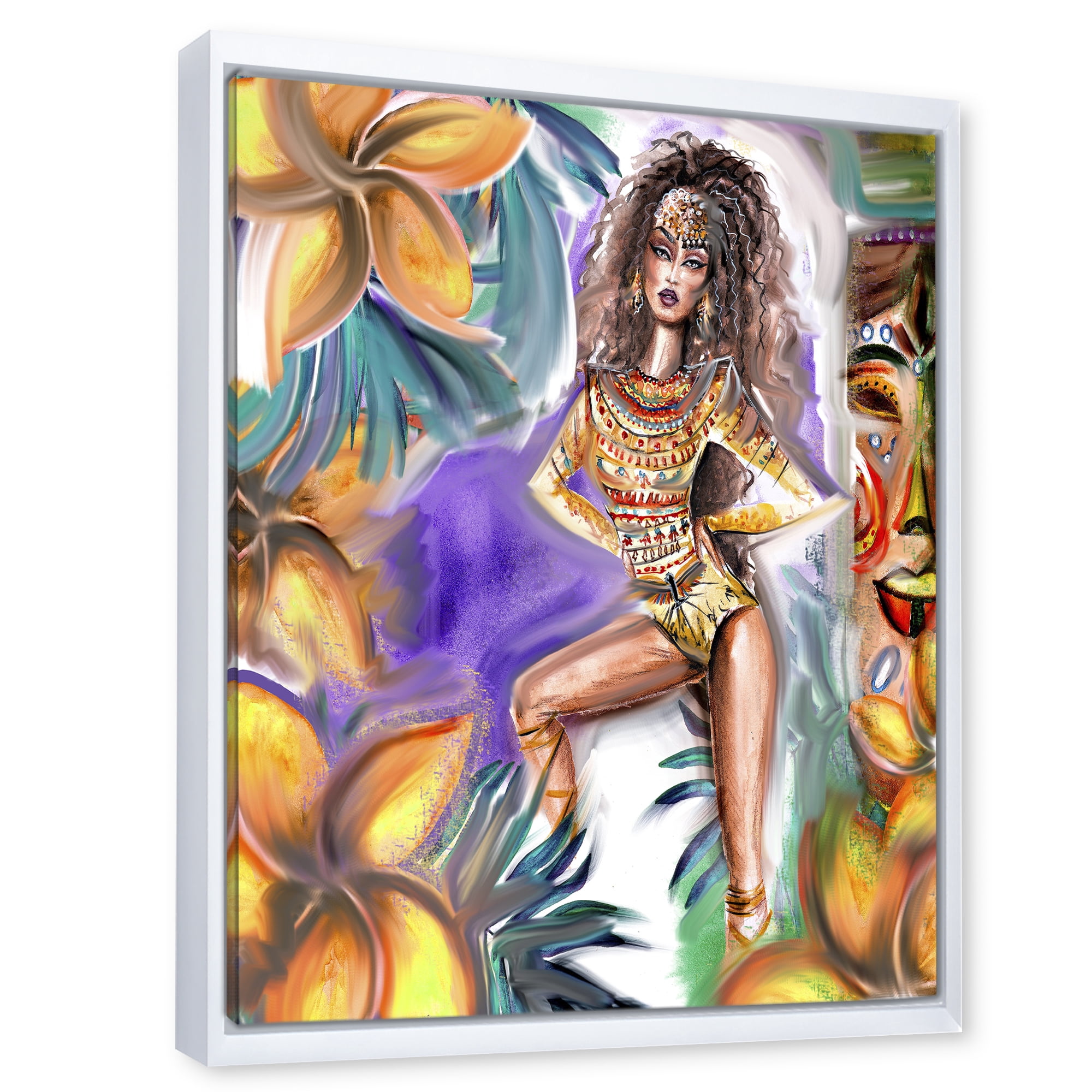 Designart 'Tropical Amazon Warrior Woman ' Traditional Framed Canvas Wall Art Print
