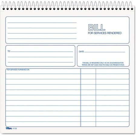 TOPS 4133 Spiralbound Service Invoices, 8 1/2 x 7-3/4, Two-Part Carbonless, 50 Sets/Book