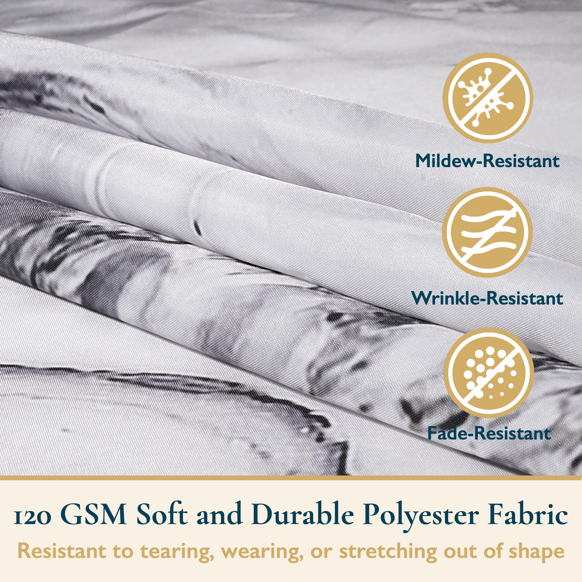 ComfiTime Marble Shower Curtain, Gray, 72x72", With Hooks photo 3