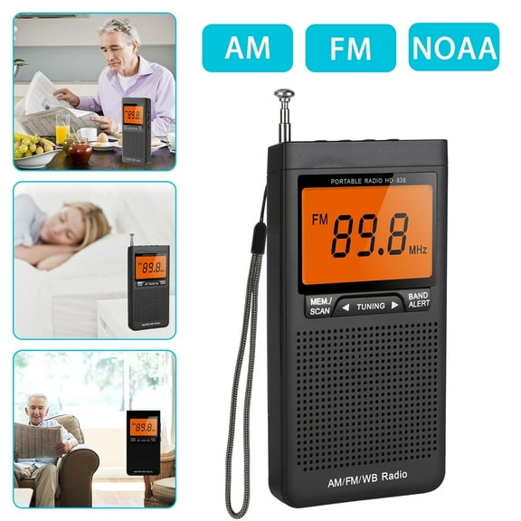 Portable AM FM Pocket Radio,NOAA Weather Radio with Best Reception,Earphone Jack,LCD Display,Pocket Radio Powered by 2 AAA Batteries for Camping,Running,Walking,Traveling(Black)