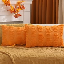 Tosleo Fall Throw Pillow Covers 12x20 inch Set of 2 Orange Pumpkin Decorative Pillow Cases Farmhouse Thanksgiving Plush Faux Fur Cushion Covers for Couch Sofa Bed