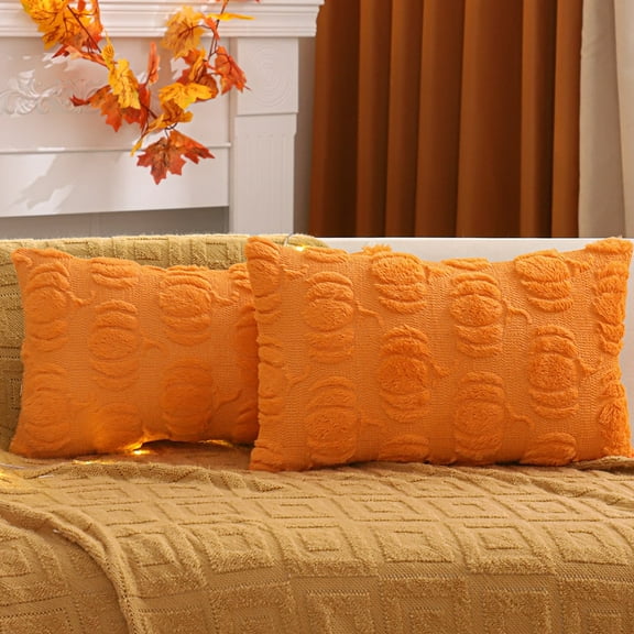 Tosleo Fall Throw Pillow Covers 12x20 inch Set of 2 Orange Pumpkin Decorative Pillow Cases Farmhouse Thanksgiving Plush Faux Fur Cushion Covers for Couch Sofa Bed