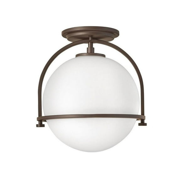 1-Light Semi-Flush Mount with Metal Yoke and Ring in Heritage Brass with Etched Opal Globe Glass 11.5 inches W X 12.5 inches H-Buckeye Bronze Finish