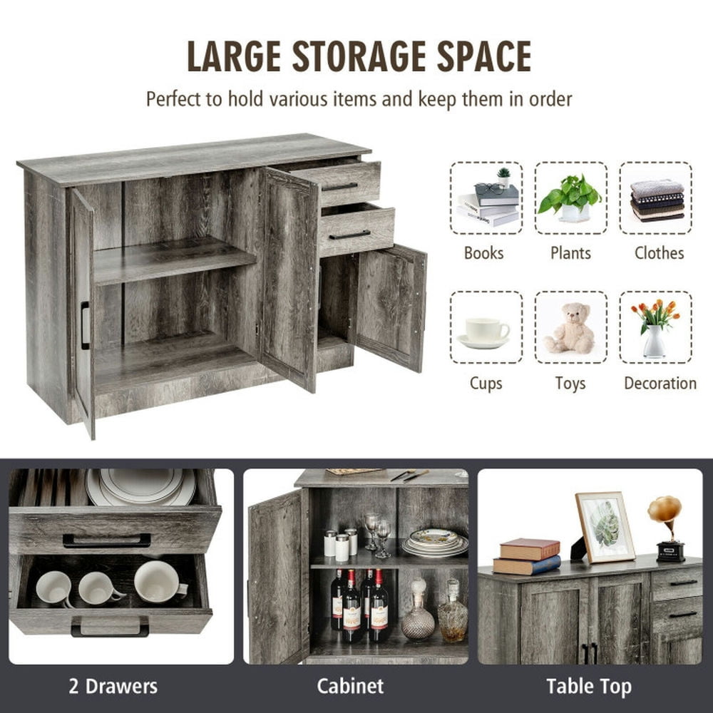 Finihen Kitchen Storage Cabinet, Buffet Sideboard, Buffet Storage Cabinet, Kitchen Sideboard with 2 Drawers, for Dining Room, Kitchen, Living Room, Gray Finihen Kitchen Storage Cabinet, Buffet Sideboard, Buffet Storage Cabinet, Kitchen Sideboard with 2 Drawers, for Dining Room, Kitchen, Living Room, Gray