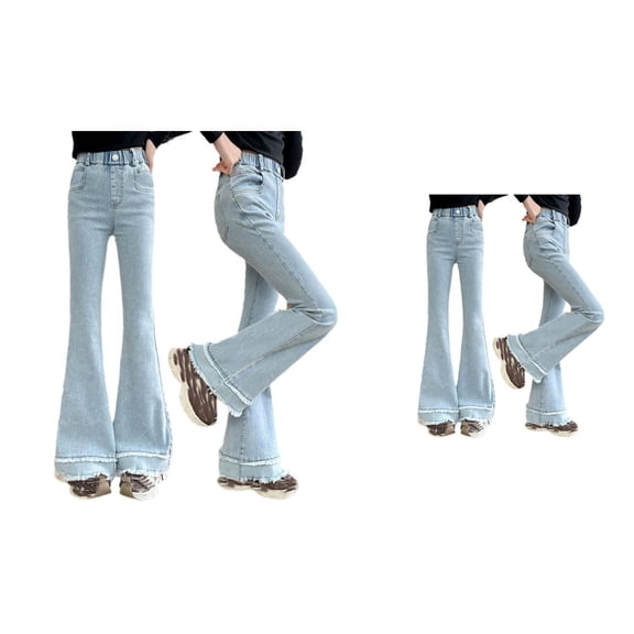 Girls' High-Waisted Flared Jeans – Soft Stretch Denim Bell Bottom Pants with Pockets for Big Kids & Teens, Autumn Casual Y2K Streetwear (6-14 Years)