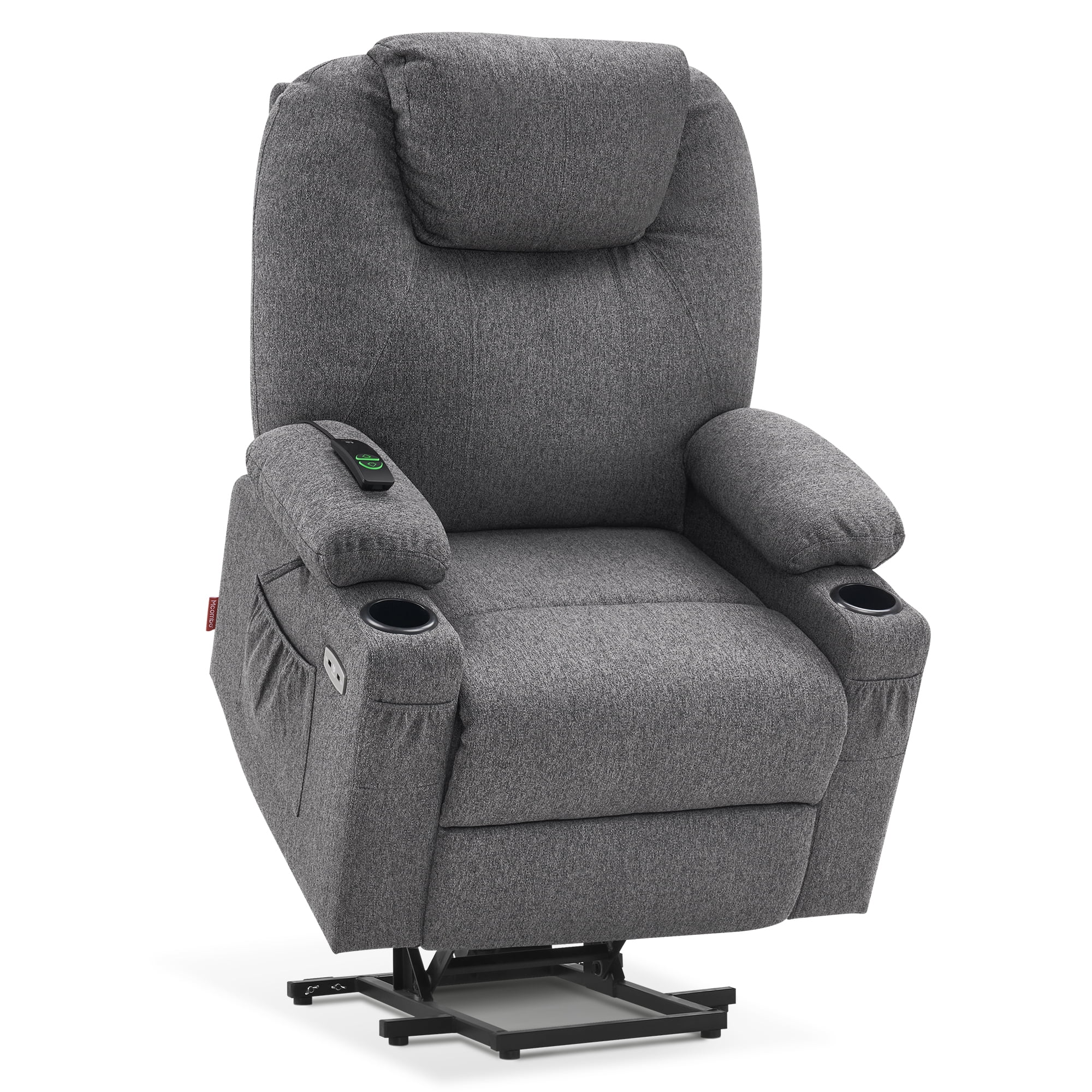 MCombo Large Power Lift Recliner Chair Sofa with Massage and Heat for Big and Tall Elderly People, 3 Positions, Cup Holders, and USB Ports, Extended Footrest, Fabric 7516(Large,Dark Grey)