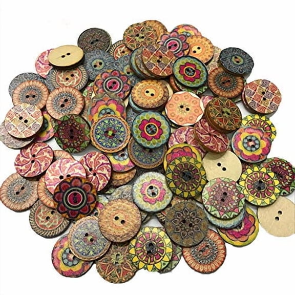 200 PCS Wood Buttons,Vintage Wood Buttons with 2 Holes for DIY Sewing Craft Decorative
