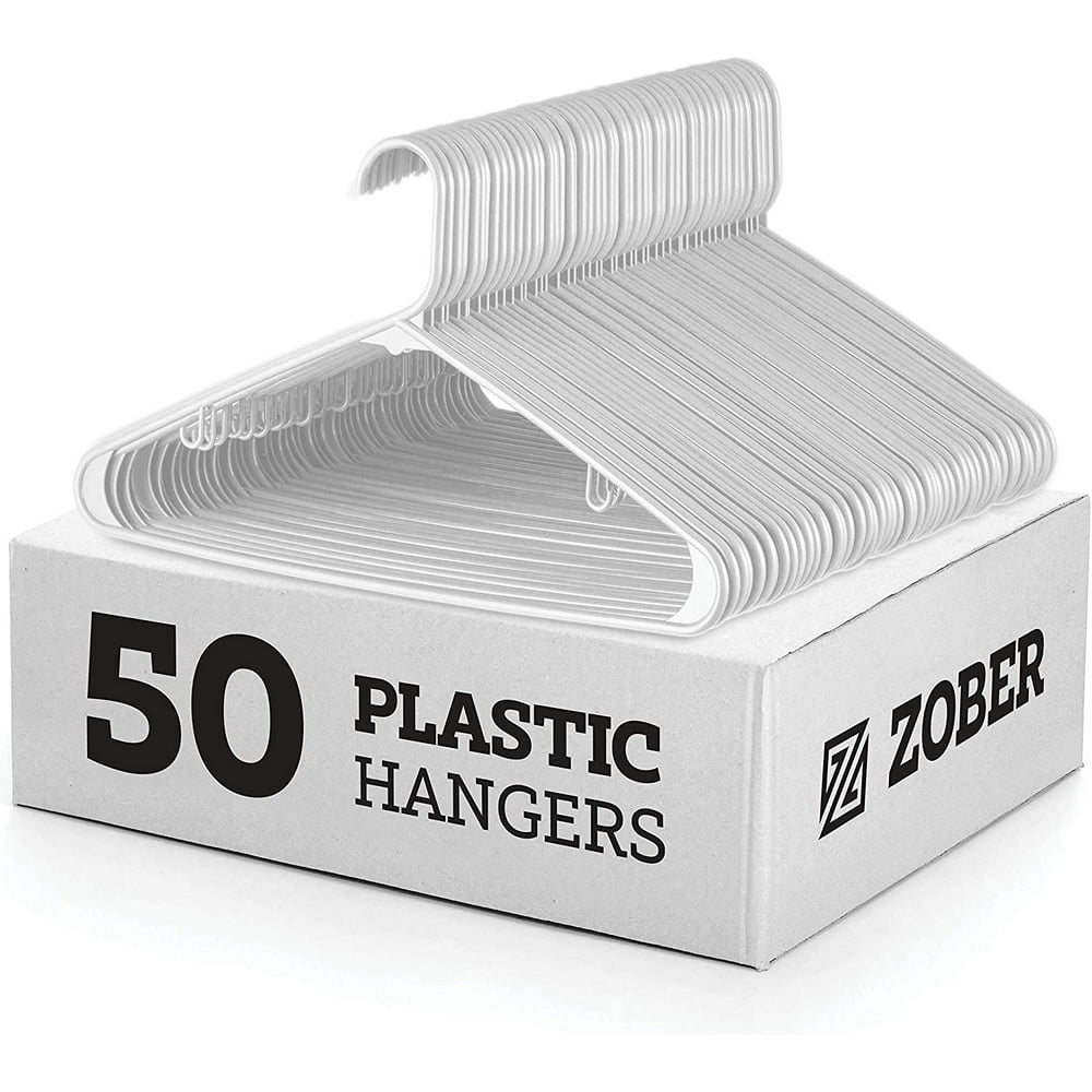 White Standard Plastic Hangers (50 Pack) Durable Tubular Shirt Hanger