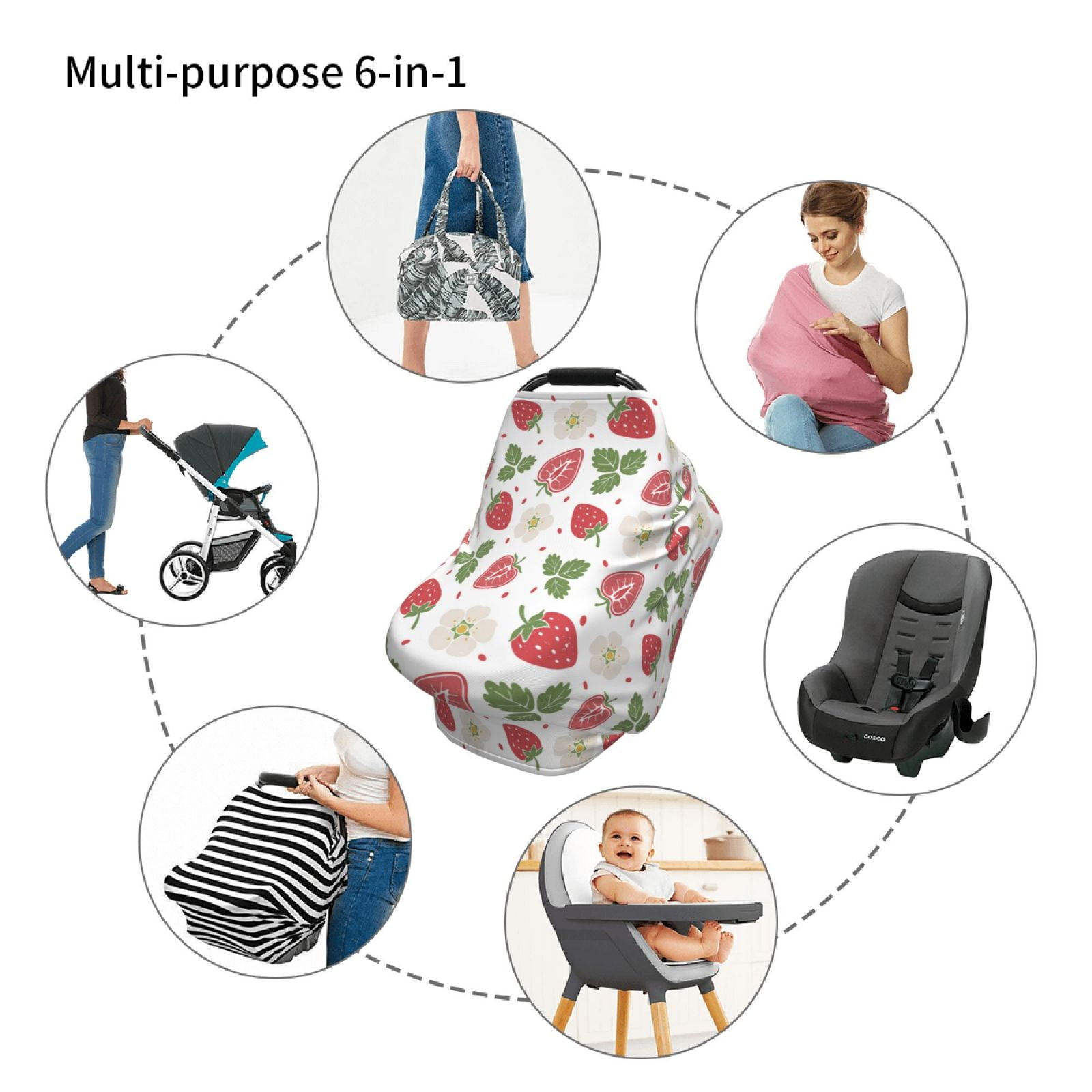 Fotbe Strawberry Pattern Car Seat Covers for Babies, Nursing Breastfeeding Cover Infant Carseat Canopy, Soft Stretchy Carrier Cover