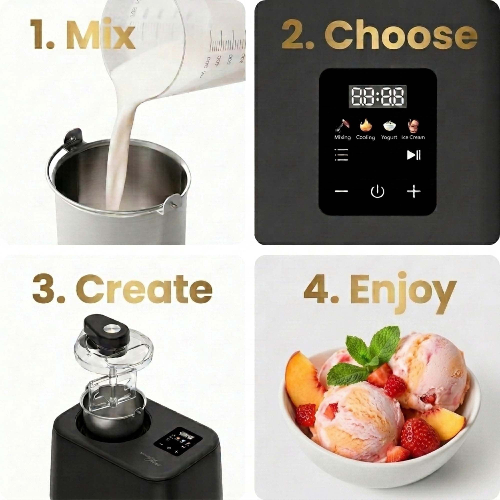 Magnavox 1.3 qt. Electric Ice Cream Maker with Built-in Compressor and Touchscreen Controls, Black