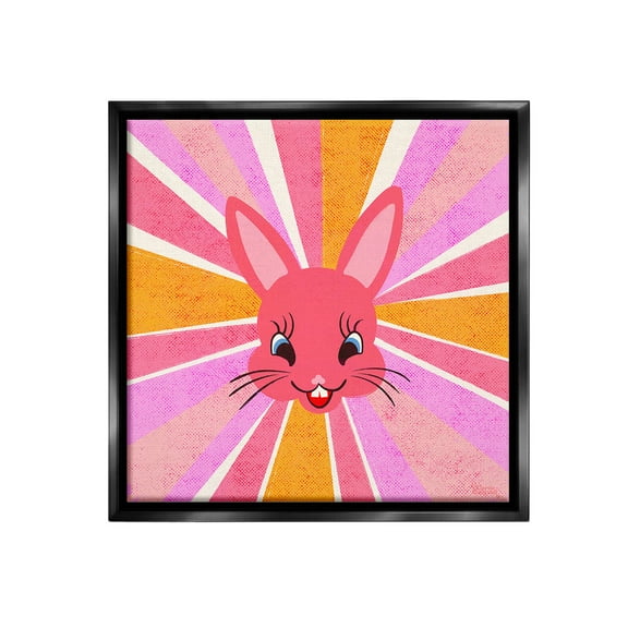Stupell Industries Happy Bunny Sunburst Animals & Insects Painting Black Floater Framed Canvas Art Print Wall Art, 18 x 18