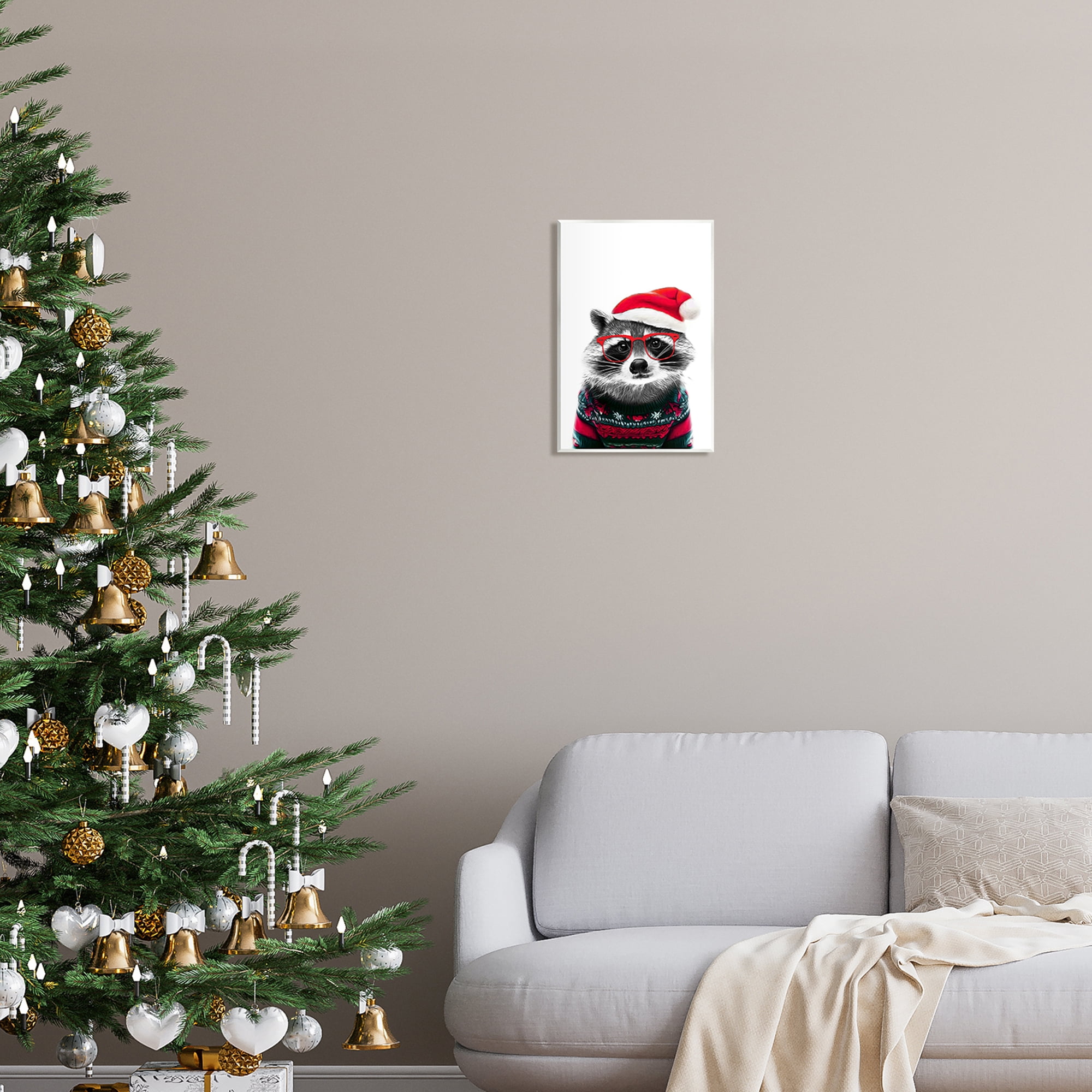 Stupell Industries Raccoon in Holiday Sweater Holiday Painting Unframed Art Print Wall Art, 10 x 15