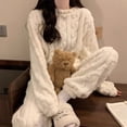 thumbnail image 4 of Conjunto de pijama de franela rosa para mujer, traje de pantalón de lana de Coral grueso, ropa de dormir cálida, ropa de salón suelta para el hogar, invierno, nuevo, 4 of 4