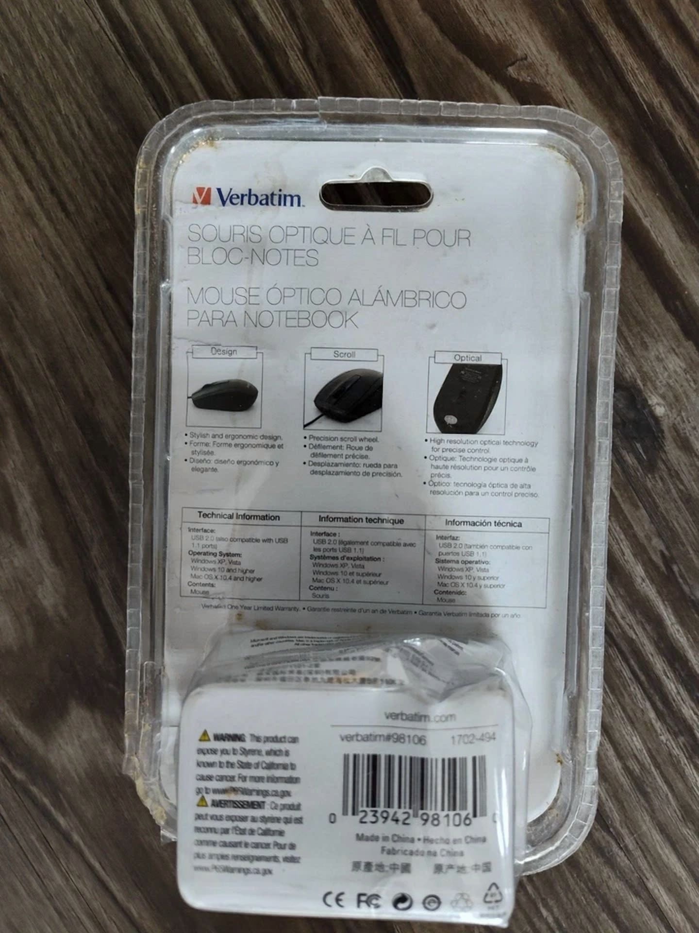 CRESTIN- Verbatim Corded Notebook Optical Mouse Wired