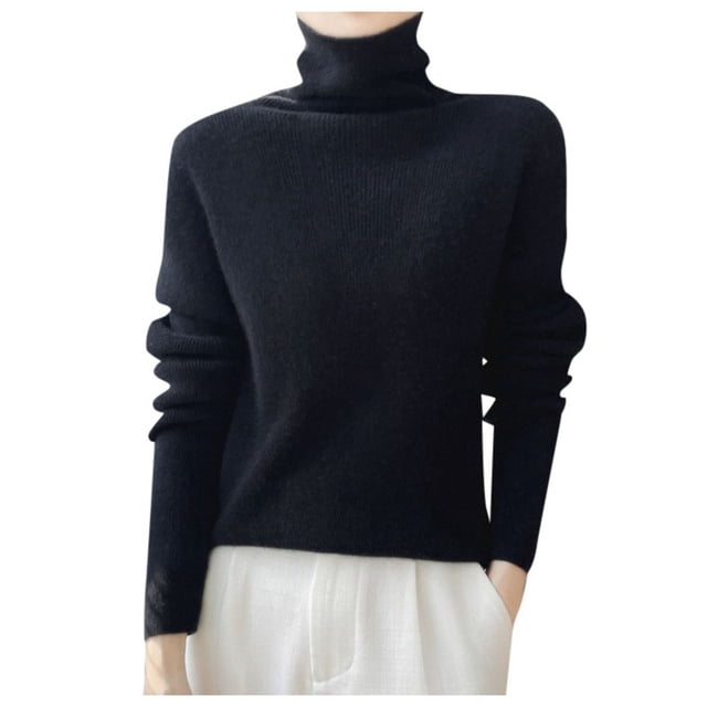Chandail Col Roulé pour Femmes Hiver Tricoté Ajusté Col Montant Doux Chaud Confortable Décontracté Élégant Confortable