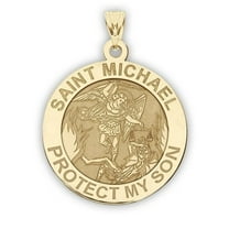 PicturesOnGold.com Saint Michael - Protect My Son - Religious Medal Female Adult Pendant - 2/3 inch Size of Dime, Solid 14K Yellow Gold