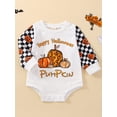 thumbnail image 3 of Inevnen Baby Girls Boys Halloween Romper Long Sleeve Round Neck Letter Pumpkin Print Patchwork Playsuit, 3 of 8