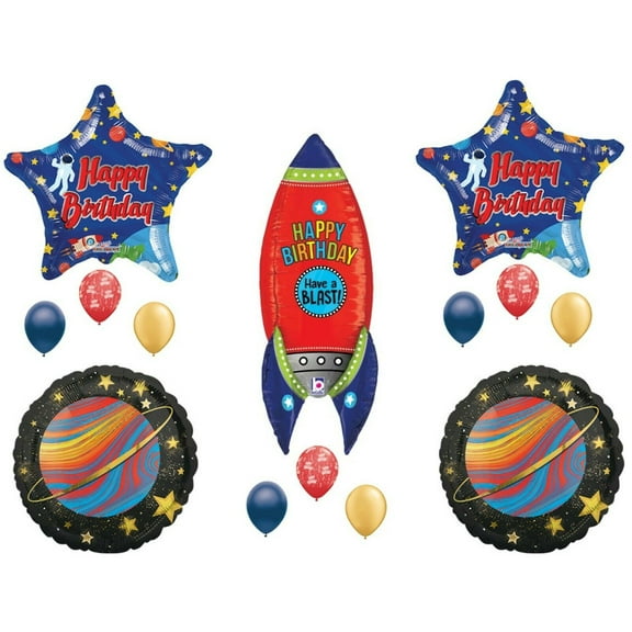 Rocket Astronaut Spaceship Happy Birthday Party Balloons Decorations Supplies Planet